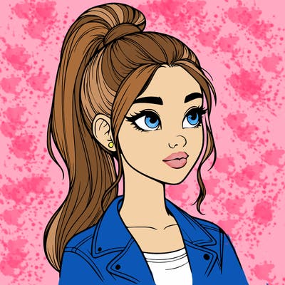 realistic girl with a high ponytail