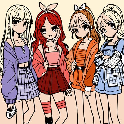 teen manga girls group of 4