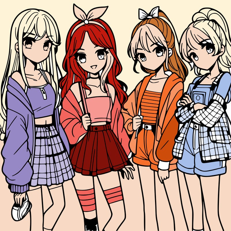 teen manga girls group of 4