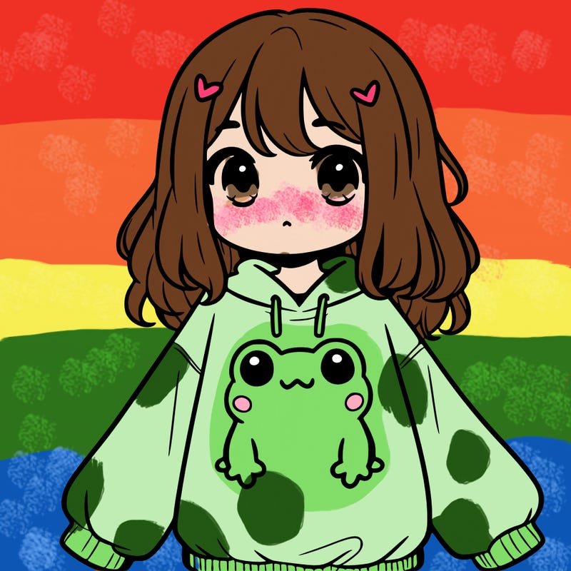 girl wearing frogging sweatshirt