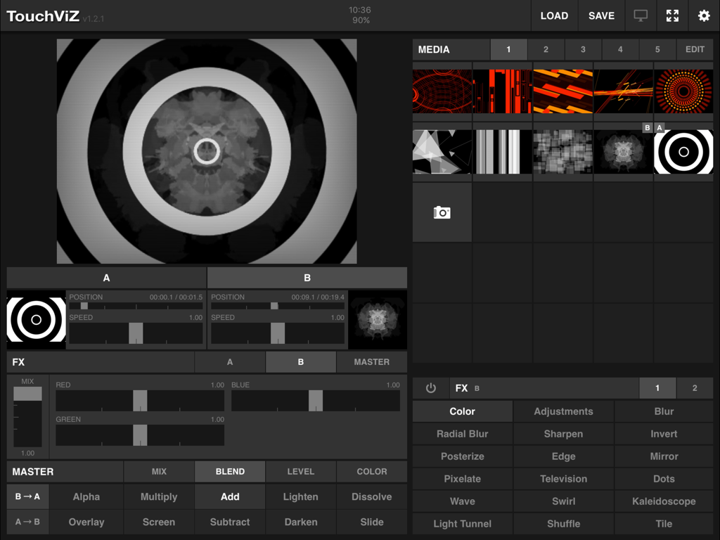 TouchViZ - TouchViZ mobile app interface for live video mixing and visual effects on iPad