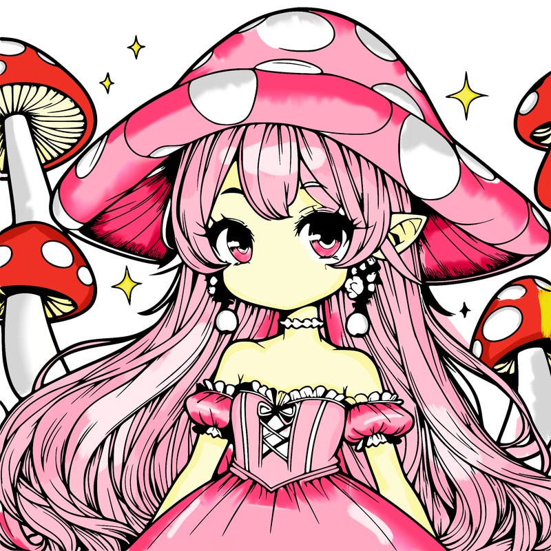 a magical mushroom girl realistic anime