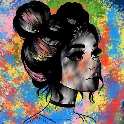 realistic girl with buns on the top of her head