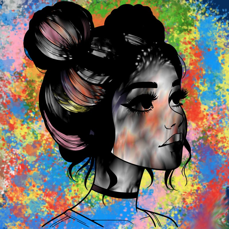 realistic girl with buns on the top of her head