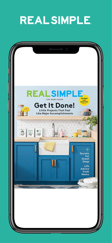 Real Simple Magazine - Real Simple Magazine app displaying a magazine cover with home organization tips and a clean kitchen aesthetic.