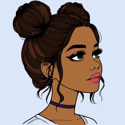 realistic girl with buns on the top of her head