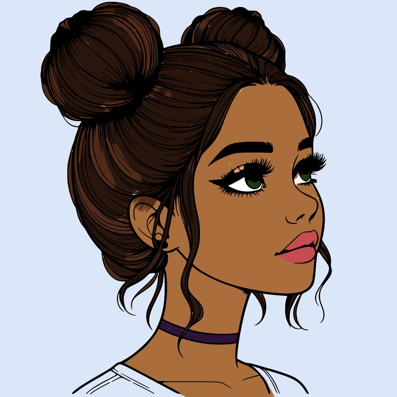 realistic girl with buns on the top of her head