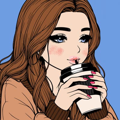 realistic girl drinking coffee