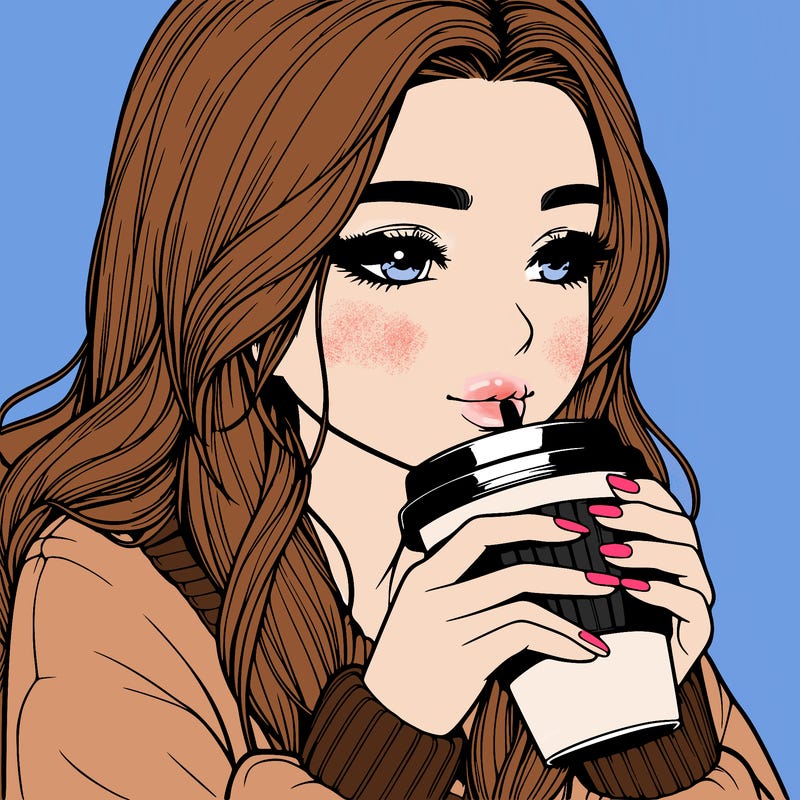 realistic girl drinking coffee