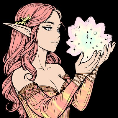 realistic elf girl doing magic