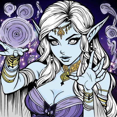 realistic scary beautiful elf sorceress casting spell