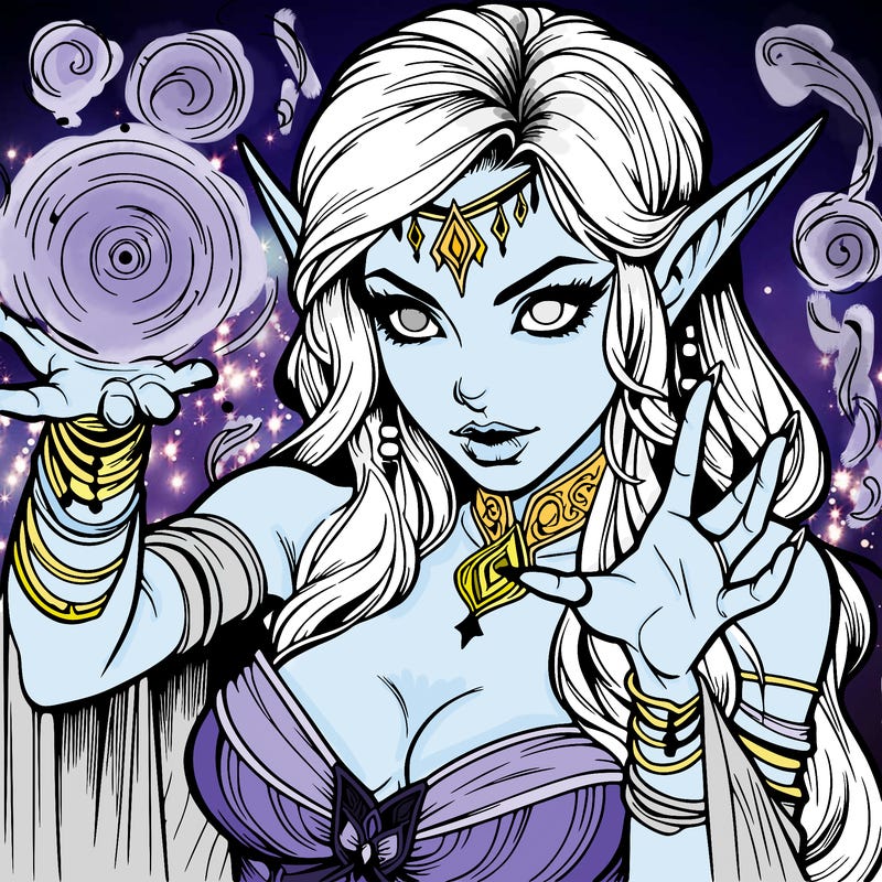 realistic scary beautiful elf sorceress casting spell