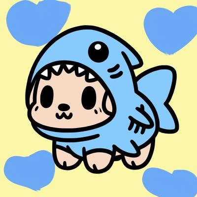 cute dog wearing a shark costume