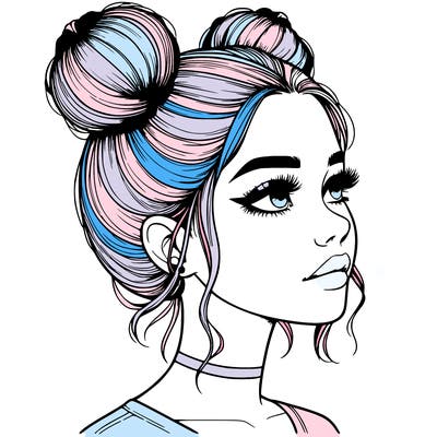 realistic girl with buns on the top of her head