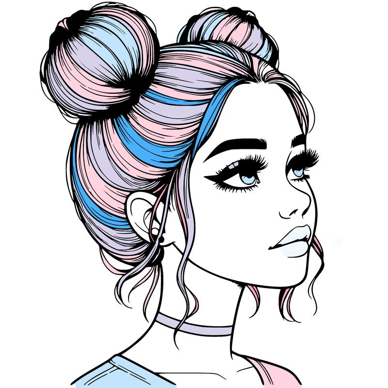 realistic girl with buns on the top of her head
