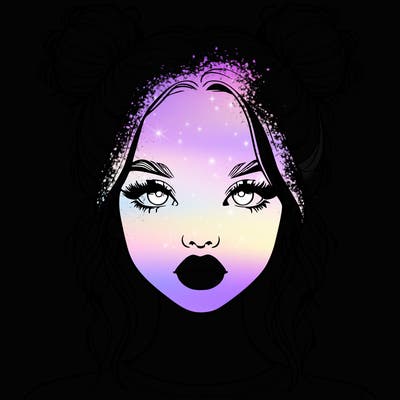 realistic girl with two buns in hair and lips