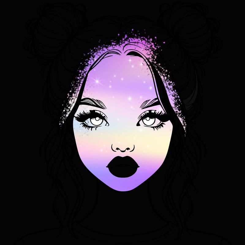 realistic girl with two buns in hair and lips