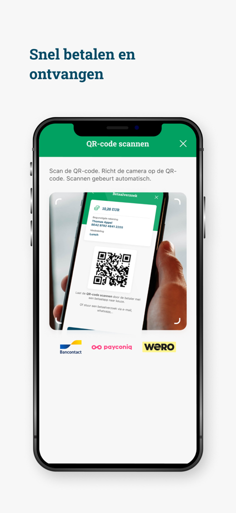 Argenta Banking - Capture d'écran de l'application Argenta Banking montrant comment scanner un code QR pour effectuer des paiements mobiles rapides