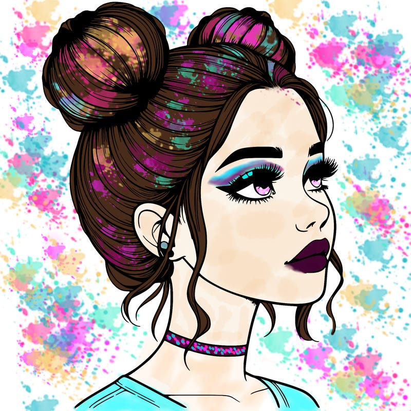 realistic girl with buns on the top of her head