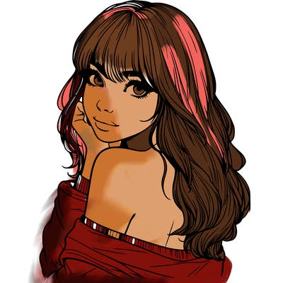 realistic girl with bangs looking over her shoulder