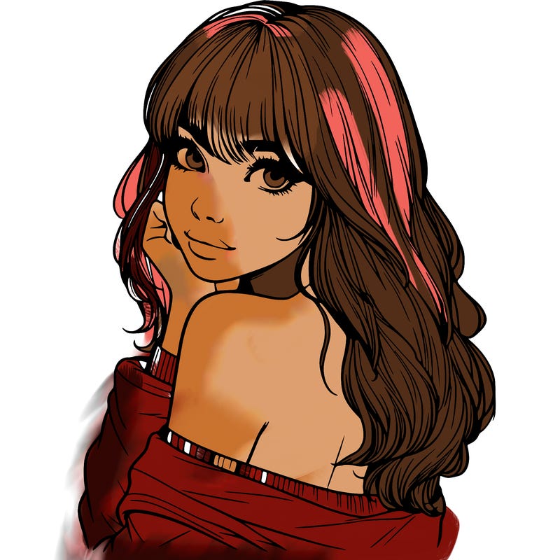 realistic girl with bangs looking over her shoulder