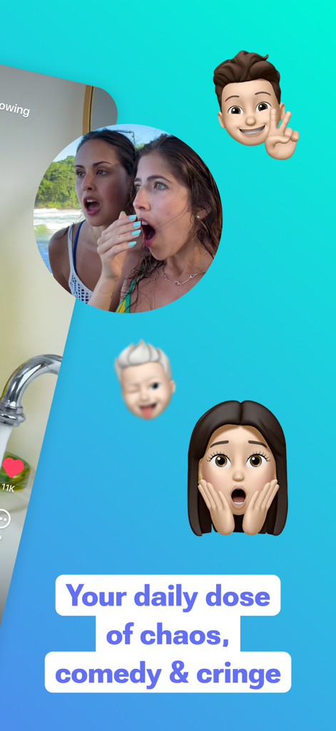 Shortn: short viral video hits - Pantalla de la aplicación Shortn que muestra lo más destacado de videos virales y avatares de reacción humorísticos