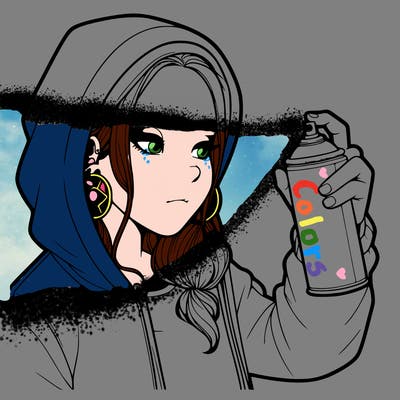 a realistic girl, spray painting