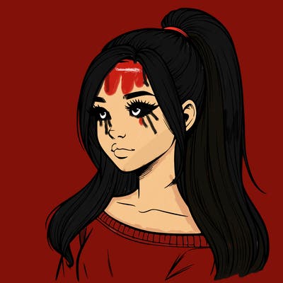 realistic girl with a high ponytail