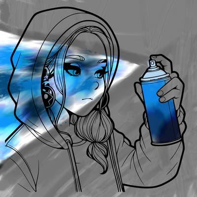 a realistic girl, spray painting