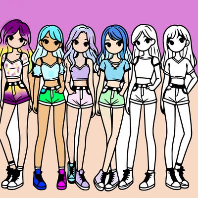a group of girls wearing crop tops and shorts
