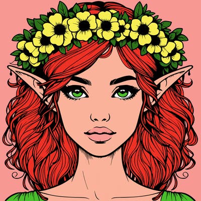 realistic female elf with flower crown