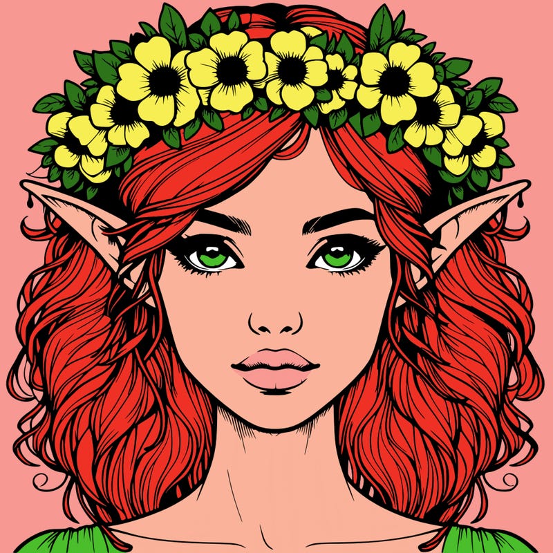 realistic female elf with flower crown