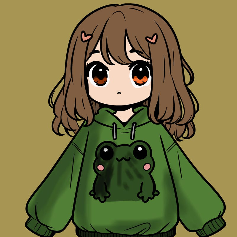 girl wearing frogging sweatshirt