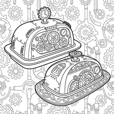Step into an industrial Victorian fantasy with our unique Steampunk Butter Dishes coloring page. Immerse yourself in a world of intricate gears, clockwork mechanisms, and retro-futuristic details perfect for an engaging coloring experience.