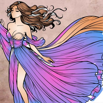 realistic woman in dress flowing the the wind