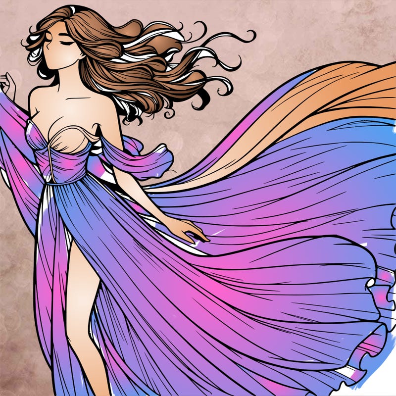 realistic woman in dress flowing the the wind