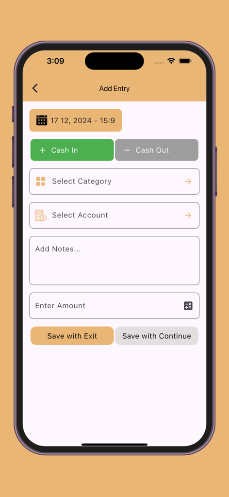 My Expense Manager and Tracker - Screen for adding a manual transaction in the My Expense Manager app