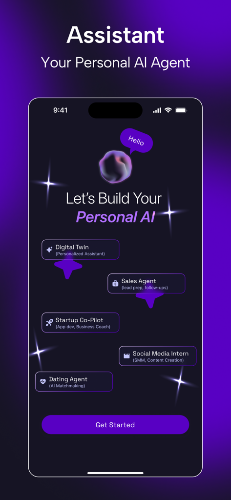 Doppelgangers AI - Doppelgangers AIアプリで、デジタルツインやセールスエージェントなど、パーソナルAIエージェントを構築するためのオプションが表示されている画面。