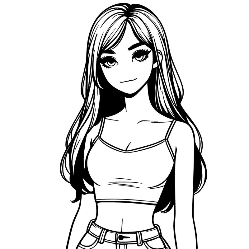 realistic girl with a crop top and long hair