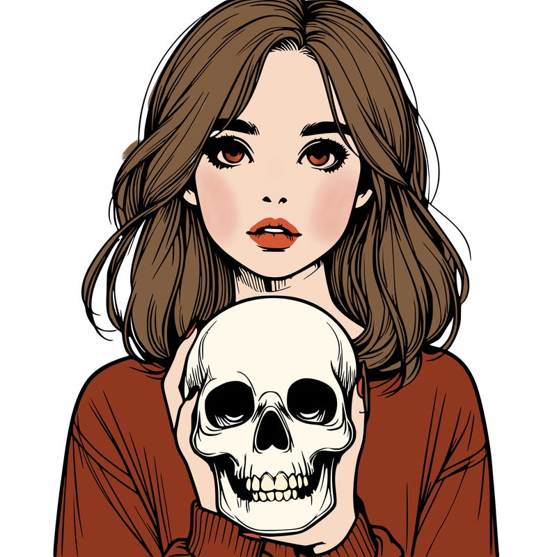 realistic girl holding a skull