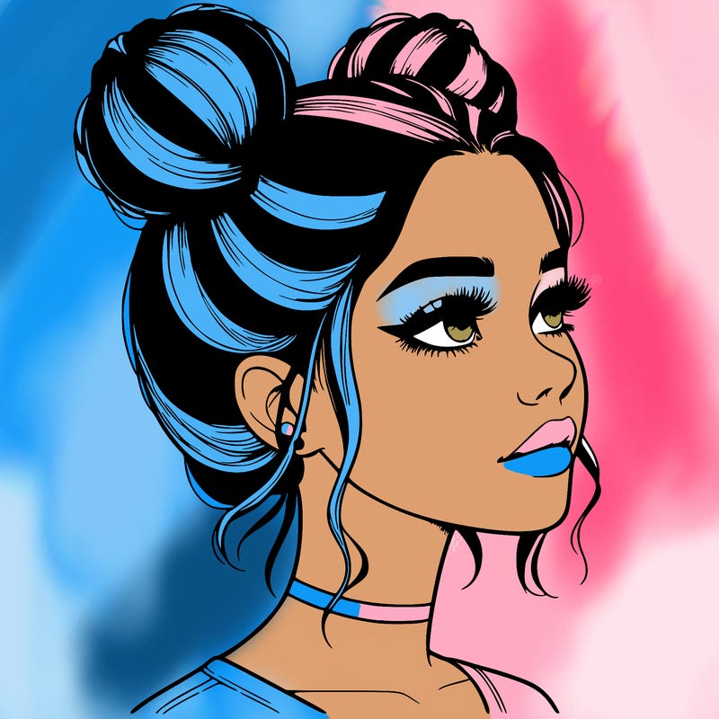 realistic girl with buns on the top of her head