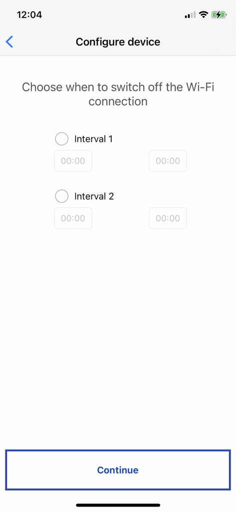Urmet CallMe - Pantalla de la app Urmet CallMe para configurar los intervalos de apagado de la conexión Wi-Fi