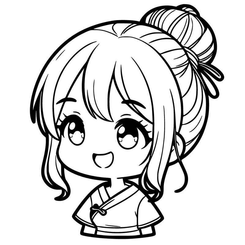 a kissy face girl with hair in a bun that’s all messy and cutie and she’s also chinese