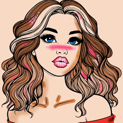 realistic girl with wavy hair and lips