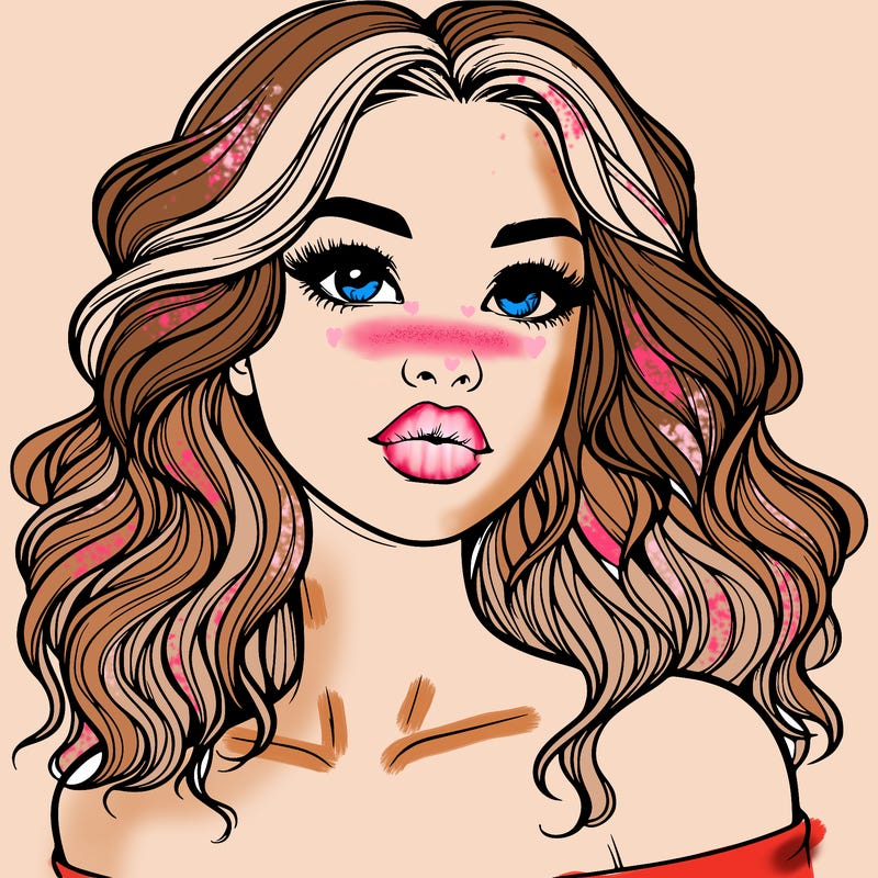 realistic girl with wavy hair and lips