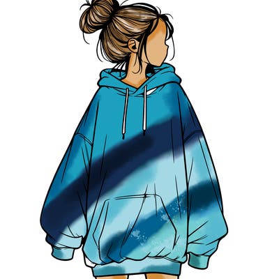 realistic girl with a oversized sweatshirt on and a bun