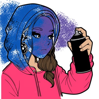 a realistic girl, spray painting