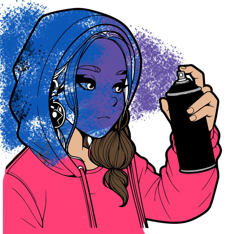 a realistic girl, spray painting