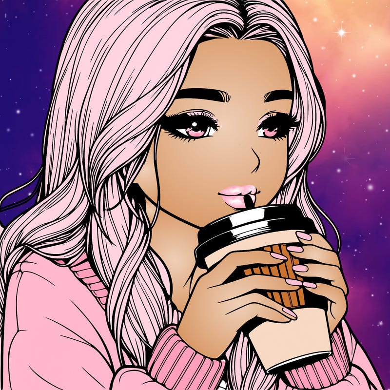 realistic girl drinking coffee