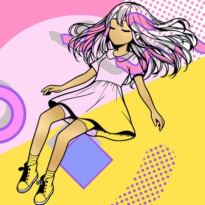 realistic girl floating